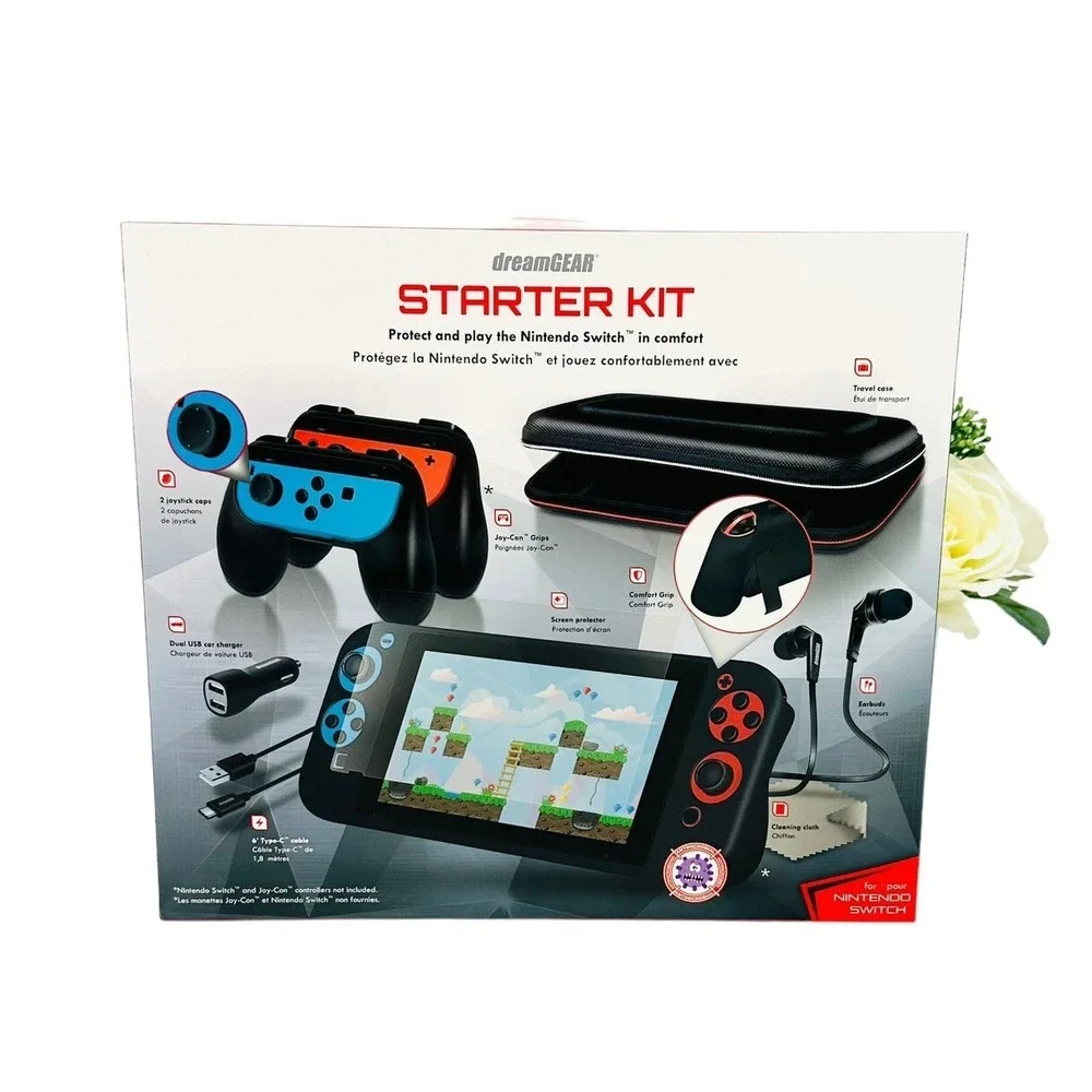Nintendo Switch Accessories Bundle Case Charger Earbuds Grip Starter Kit NEW